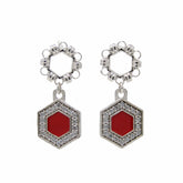 Deco Statement Earrings in Silver With Red & Pavé