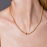 Deco Necklace in Gold With Red, Coral & Pavé