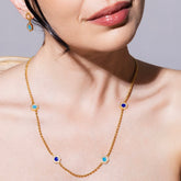 Deco Statement Necklace in Gold With Blue, Turquoise & Pavé