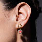 Deco Statement Earrings in Gold With Coral & Pavé
