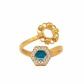 Deco Statement Ring in Gold With Green & Pavé