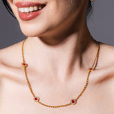 Deco Statement Necklace in Gold With Red, Coral & Pavé