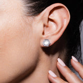 Deco Stud Earrings in Silver With White & Pavé