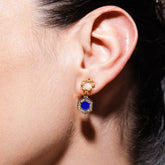 Deco Statement Earrings in Gold With Blue & Pavé