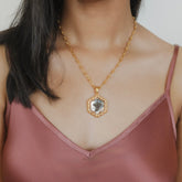 Hexagon Filary Pendant in Gold with Antique Bronze Grape Tile