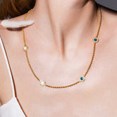 Deco Statement Necklace in Gold With Green, White & Pavé