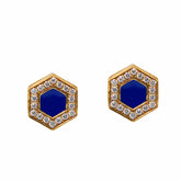 Deco Stud Earrings in Gold With Blue & Pavé