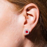 Deco Stud Earrings in Silver With Red & Pavé