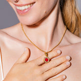Deco Pendant in Gold With Red, Coral & Pavé