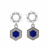 Deco Statement Earrings in Silver With Blue & Pavé