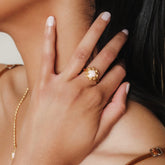 Gemma Ring in Gold with Pink Coral