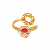 Deco Statement Ring in Gold With Red & Pavé