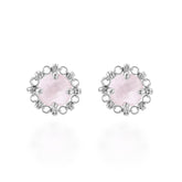 Mini Filary Stud Earrings in Silver with Rose Quartz