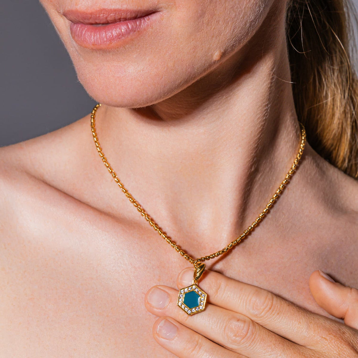 Deco Pendant in Gold With Green, White & Pavé