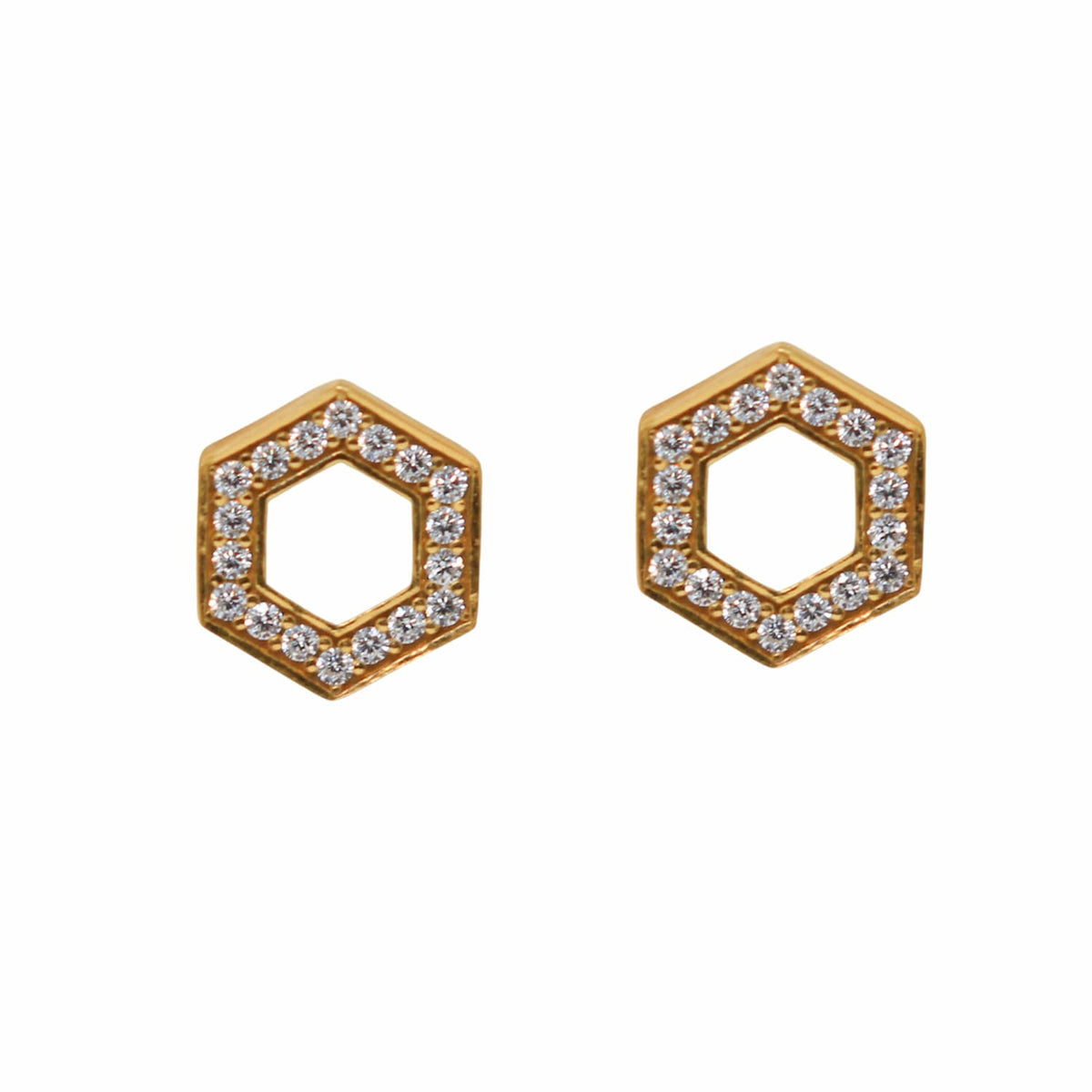 Deco Stud Earrings in Gold With White & Pavé
