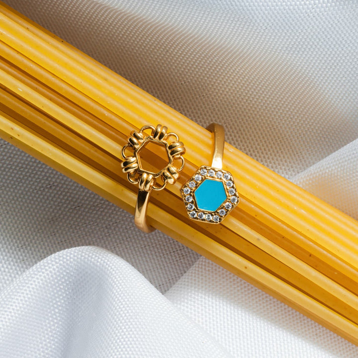 Deco Statement Ring in Gold With Turquoise & Pavé