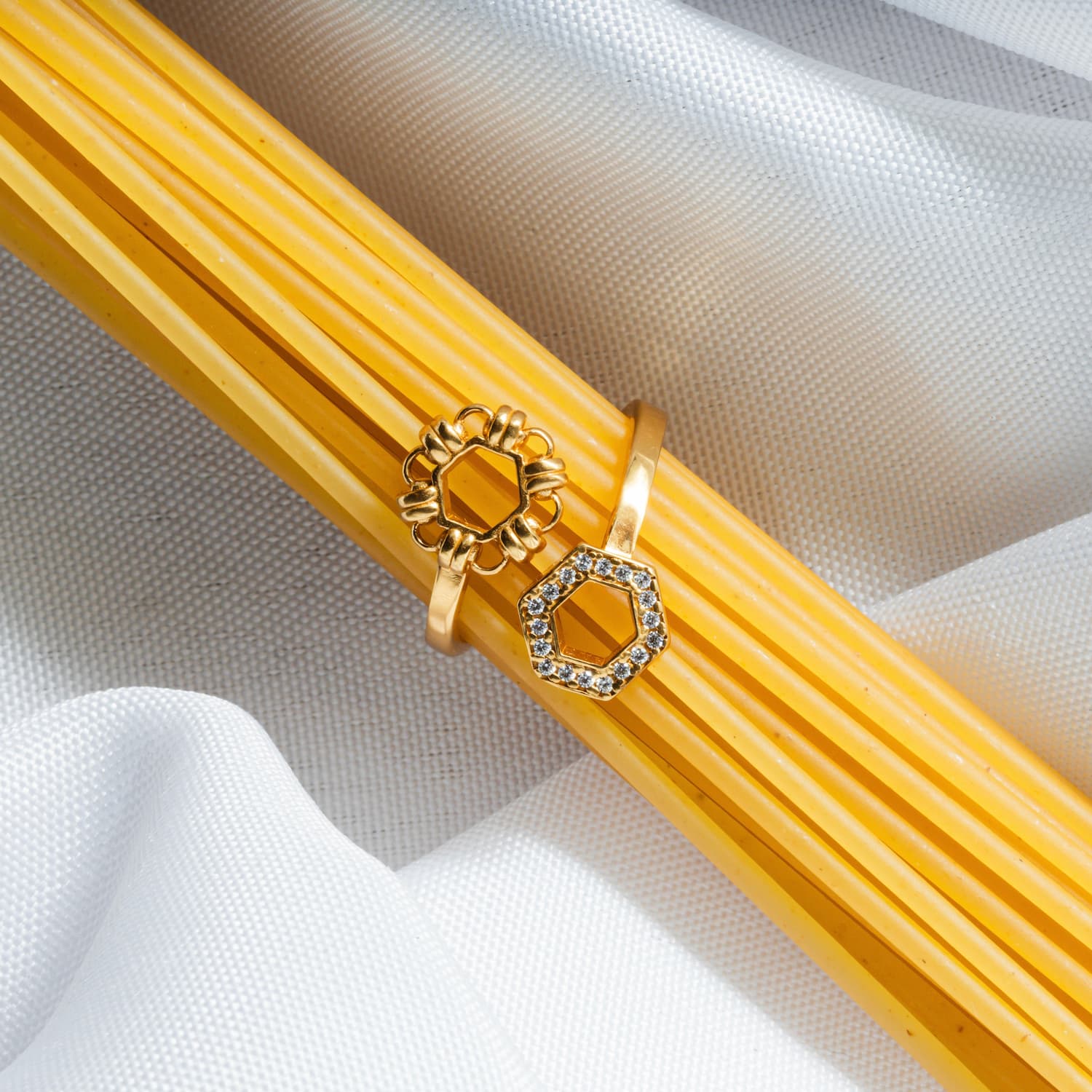 Deco Statement Ring in Gold With Pavé