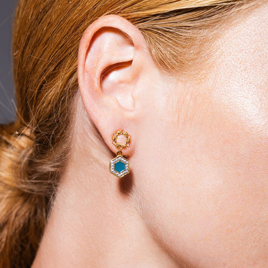 Deco Statement Earrings in Gold With Green & Pavé