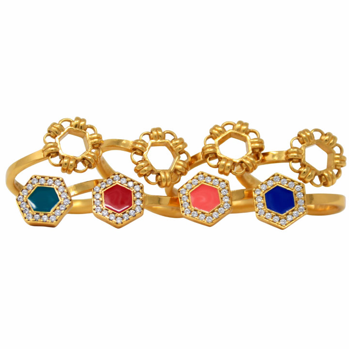 Deco Statement Ring in Gold With Red & Pavé