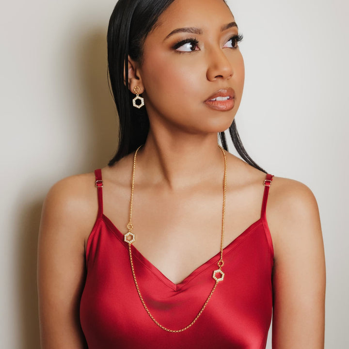 Super Deco Necklace in Gold With Pavé