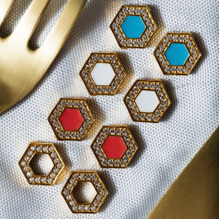 Deco Stud Earrings in Gold With Coral & Pavé