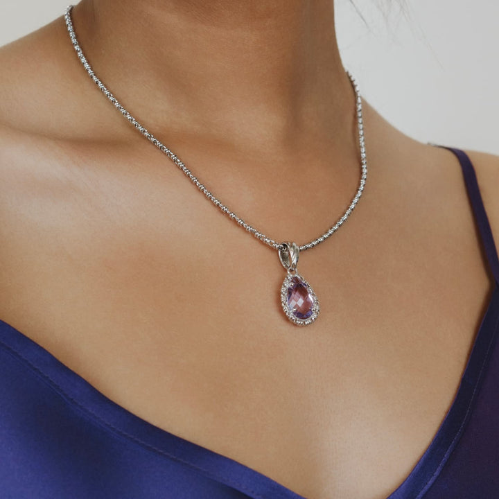 Drop Pendant in Silver with Amethyst, Large