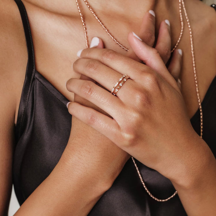 Whisper Ring in 14k Rose Gold with Diamond Clusters