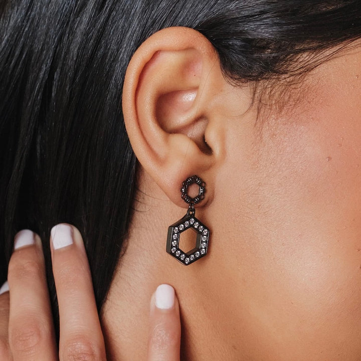 Super Deco Earrings in Black With Pavé