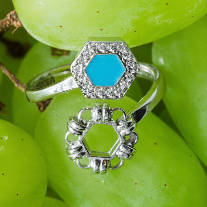 Deco Statement Ring in Silver With Turquoise & Pavé