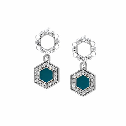 Deco Statement Earrings in Silver With Green & Pavé