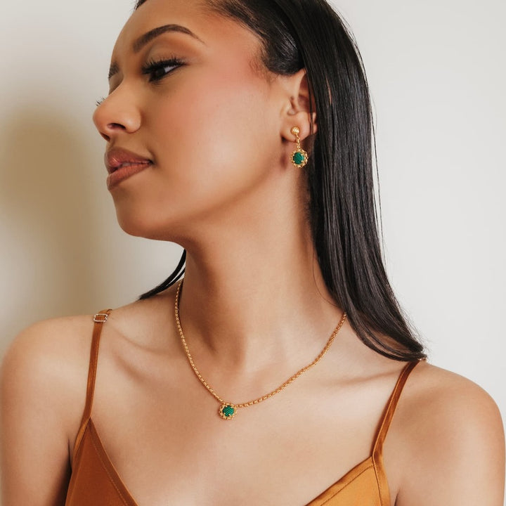 Gemma Necklace in Gold with Malachite