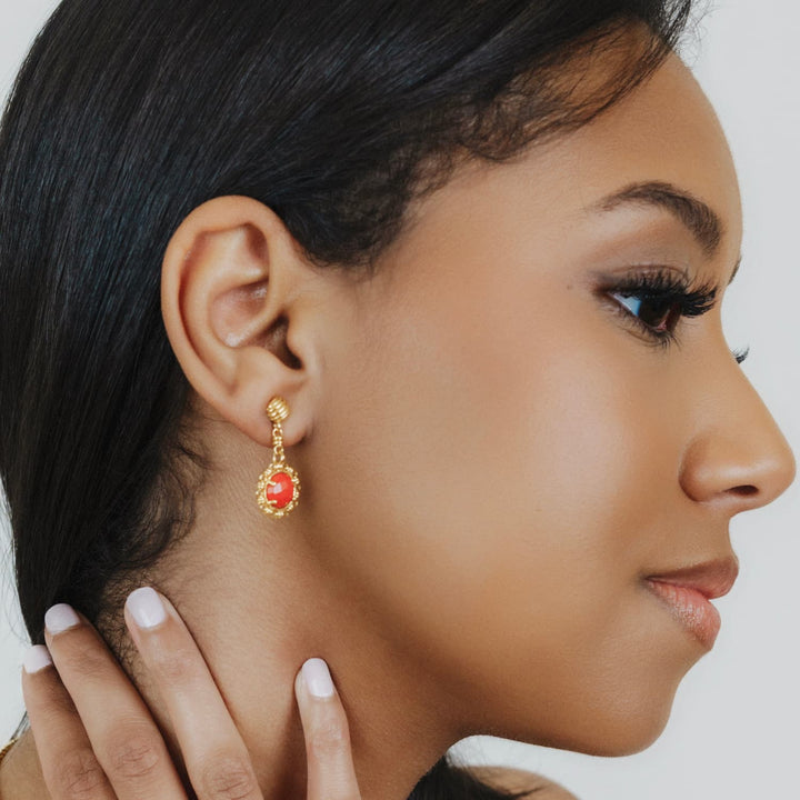 Gemma Earrings in Gold with Coral