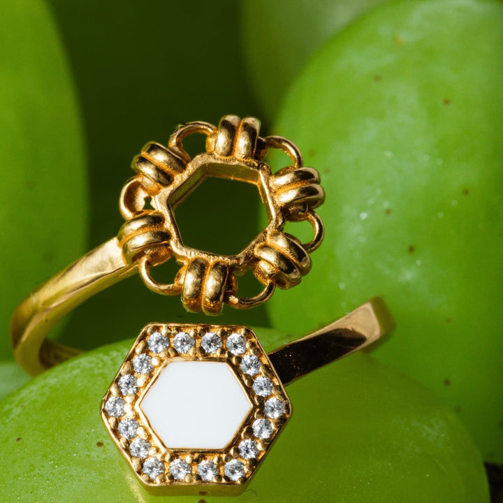 Deco Statement Ring in Gold With White & Pavé