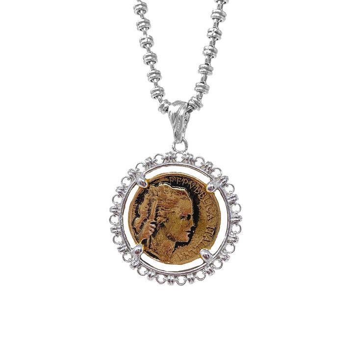 Filary Pendant in Silver with Grapes Coin in Antique Bronze