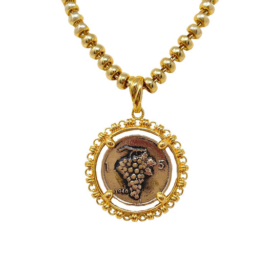 Filary Pendant in Gold with Grapes Coin in Antique Bronze