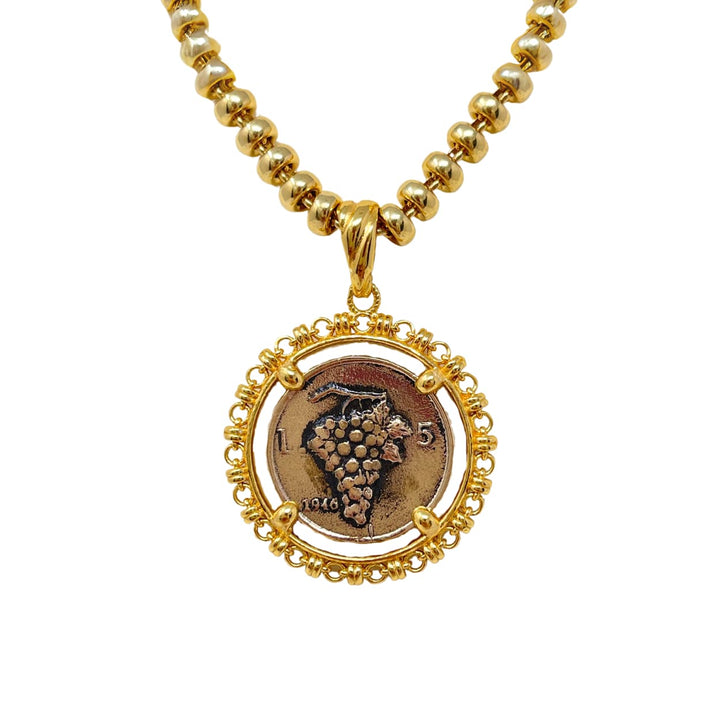 Filary Pendant in Gold with Grapes Coin in Antique Bronze