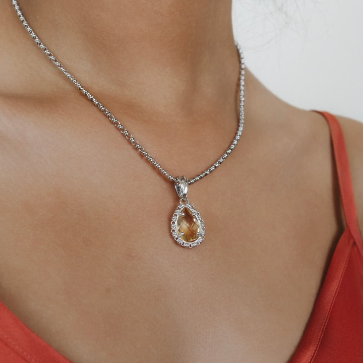 Drop Pendant in Silver with Citrine, Large