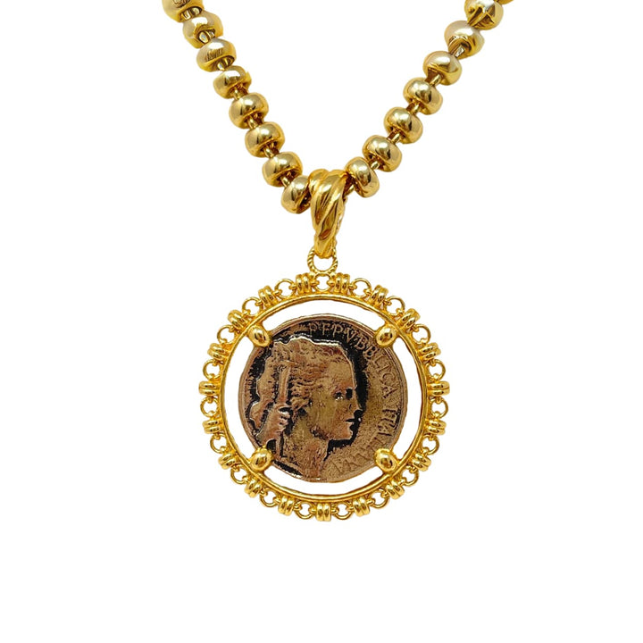 Filary Pendant in Gold with Grapes Coin in Antique Bronze