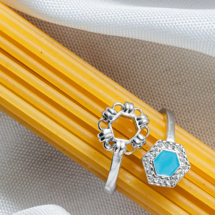 Deco Statement Ring in Silver With Turquoise & Pavé