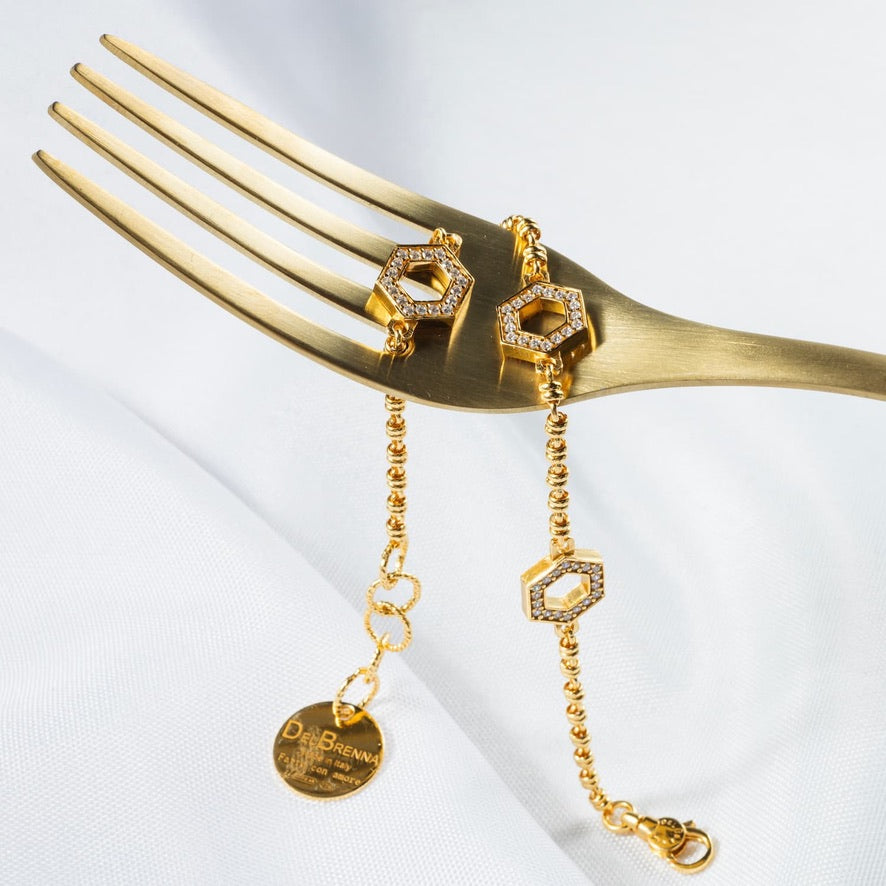 Deco Statement Bracelet in Gold With Pavé