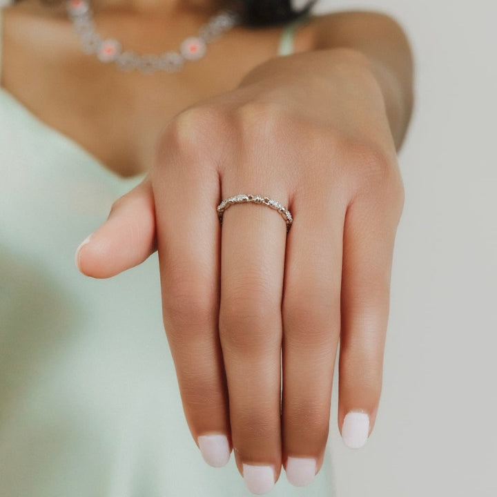 Whisper Ring in 14k White Gold with Diamond Clusters