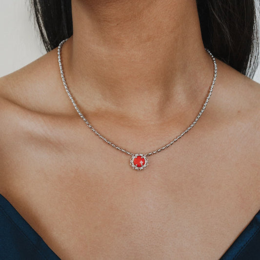 Gemma Necklace in Silver with Coral