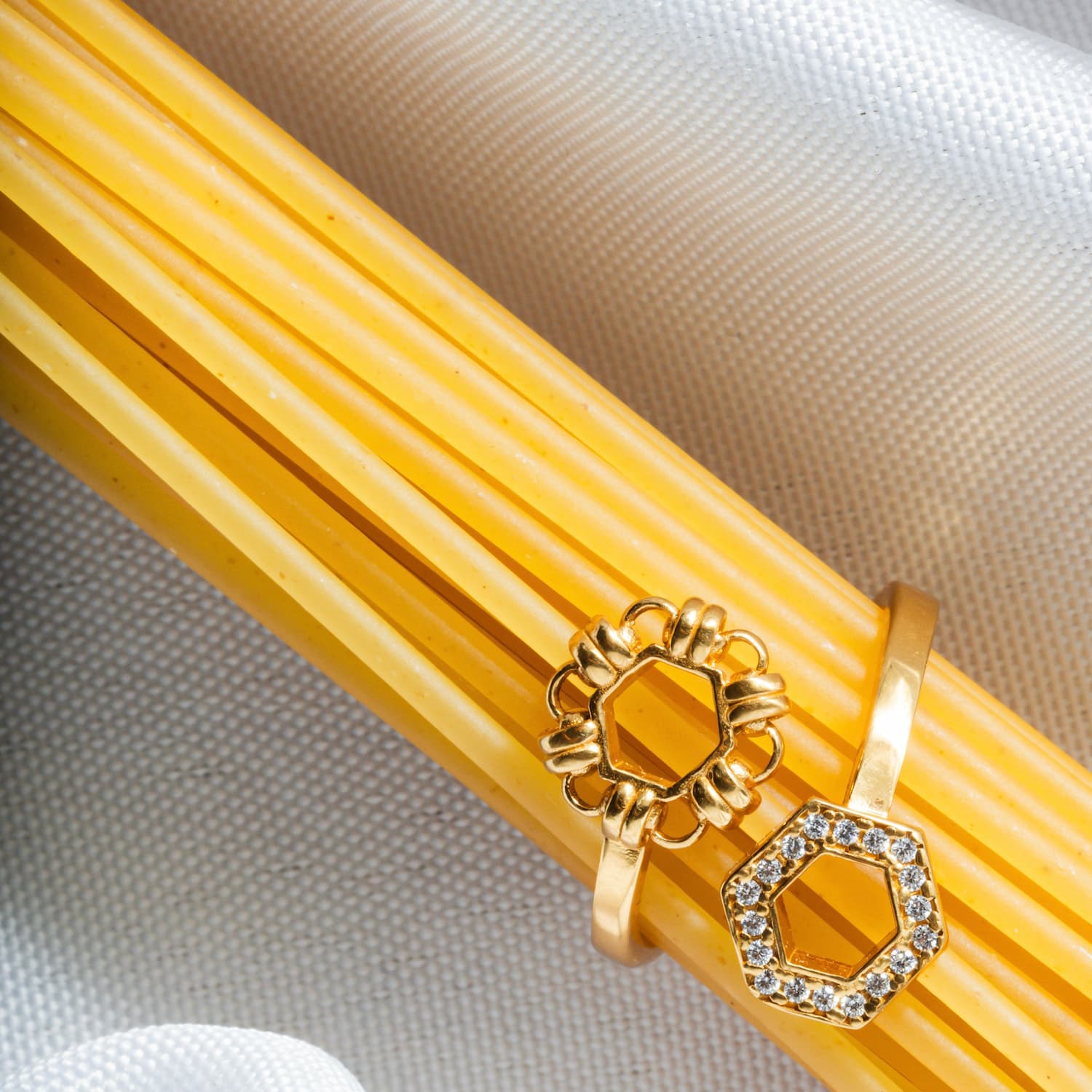 Deco Statement Ring in Gold With Pavé