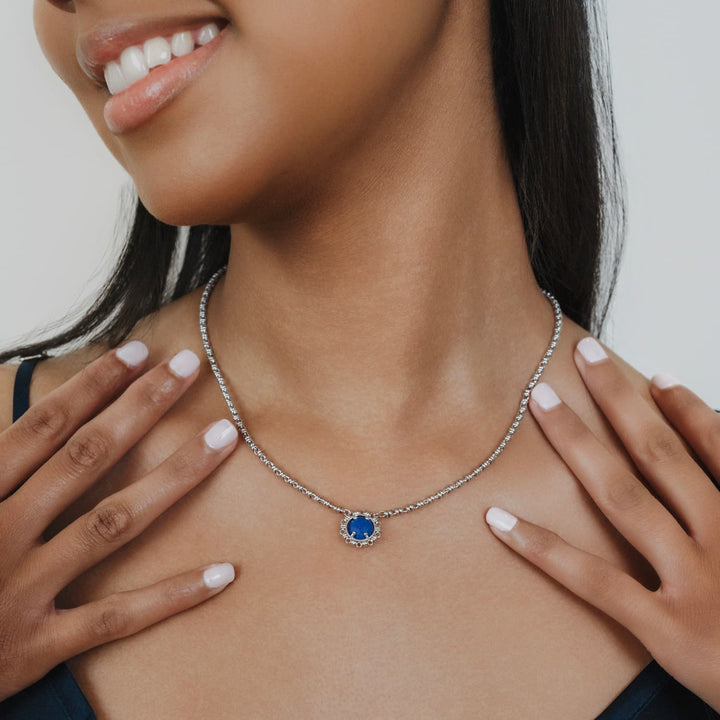 Gemma Necklace in Silver with Lapis