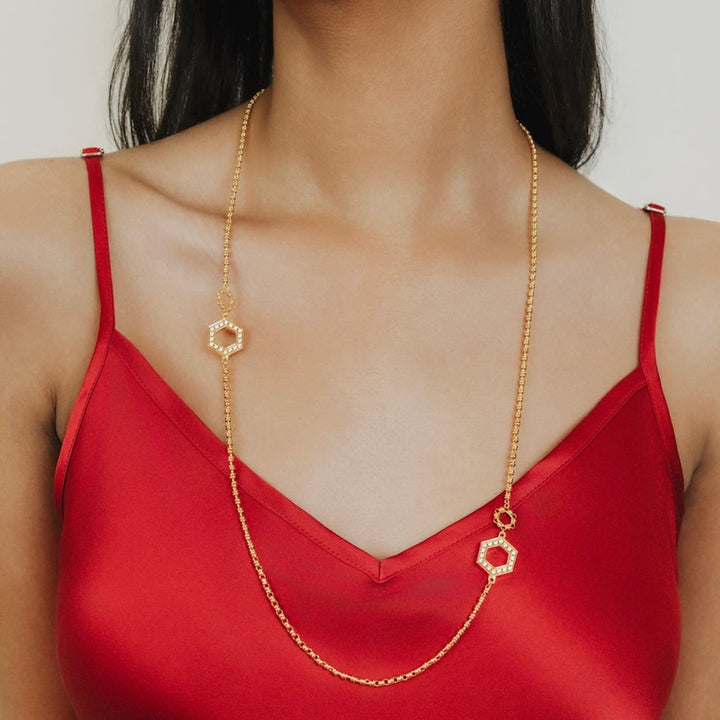 Super Deco Necklace in Gold With Pavé