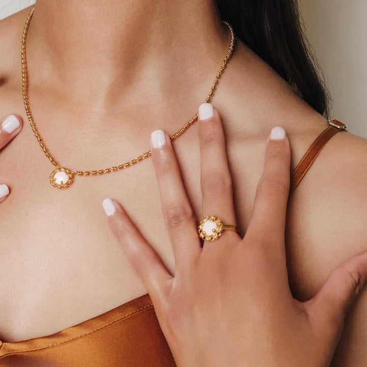 Gemma Ring in Gold with Pink Coral