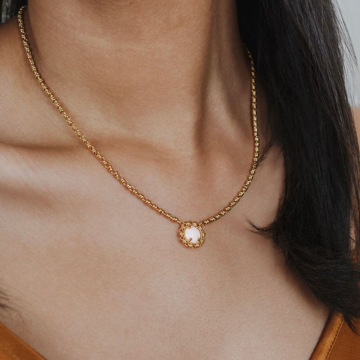 Gemma Necklace in Gold with Pink Coral