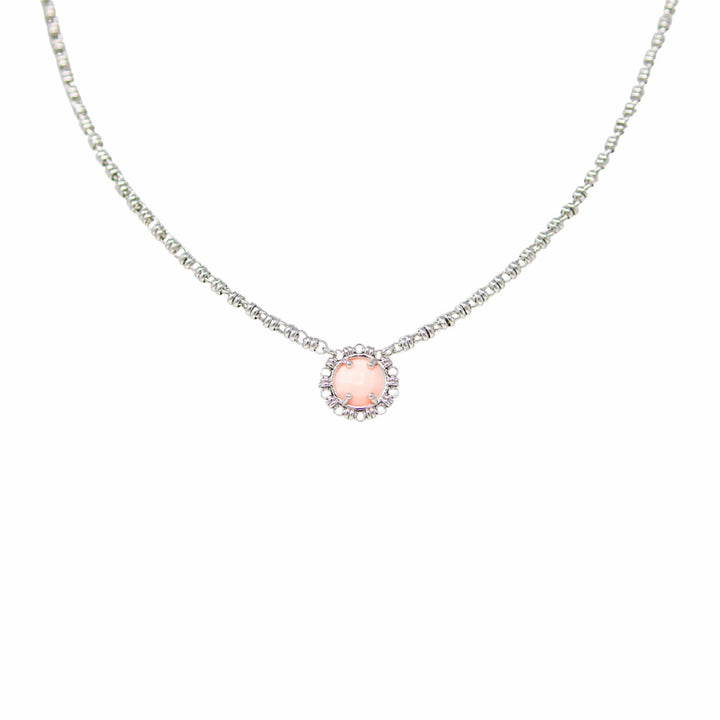Gemma Necklace in Silver with Pink Coral