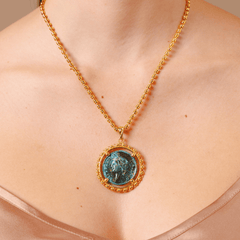 Large Filary Pendant in Gold with Italia Coin in Green Patina