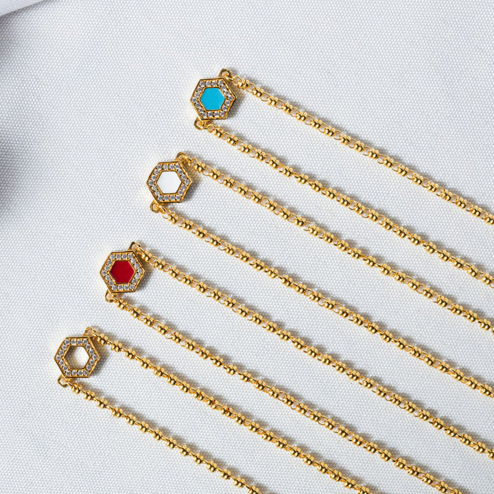 Deco Necklace in Gold With Red, Coral & Pavé